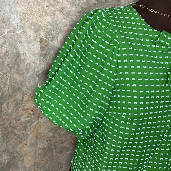 Kate Spade textured puff sleeve shirt top blouse tunic puff sleeves bow pleated - Picture 5 of 11